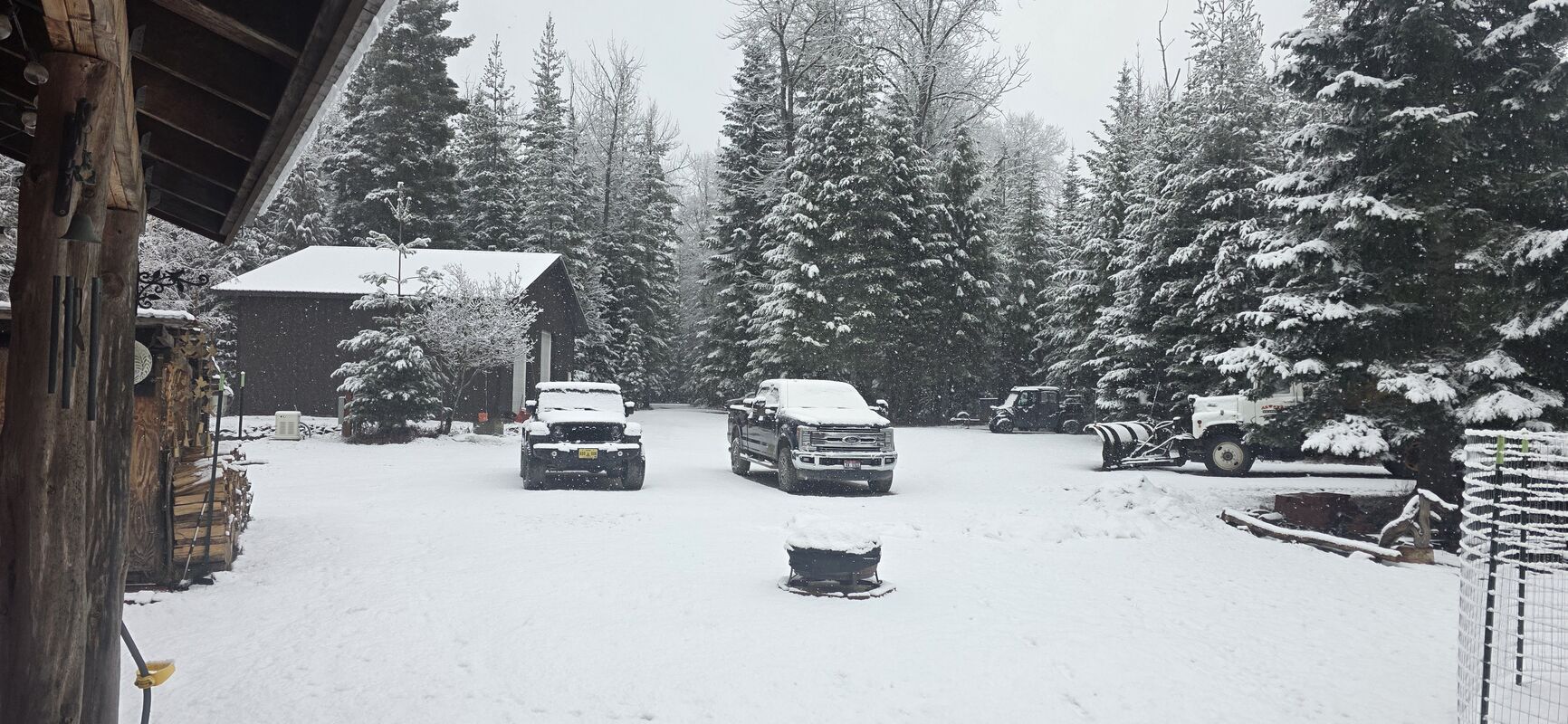 Shop and parking area in winter